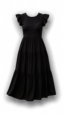 Leni – Smocked-Summer-Midi-Kleid – Plissee – Schwarz