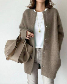 Letitia - Flauschige Strickjacke - Herbst-Oberbekleidung – Dunkelbraun