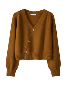 Livvy - Asymmetrische Strickjacke - Gekürzte Passform – Braun