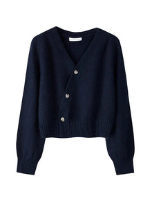Livvy - Asymmetrische Strickjacke - Gekürzte Passform – Marineblau