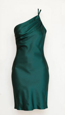 Zeny - Schickes Ein-Schulter Midikleid – Dunkelgrün