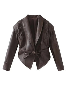 Madonna - Lederjacke mit Gürtel - Crop-Stil – Braun