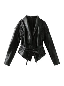 Madonna - Lederjacke mit Gürtel - Crop-Stil – Schwarz