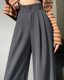 Mayla - Formelle Hose mit weitem Bein - Stil mit hoher Taille – Grau
