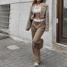 Olga - Hochtaillierte Hose - Gerader weiter Beinschnitt – Khaki