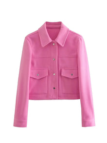Oona - Herbstmode Jacke - Fronttaschen Stil – Rosa