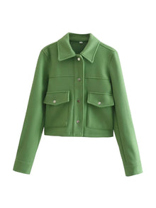 Oona - Herbstmode Jacke - Fronttaschen Stil – Grün