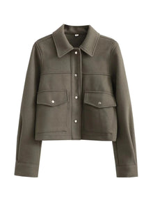 Oona - Herbstmode Jacke - Fronttaschen Stil – Armeegrün