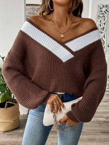Raquel - Herbststrickpullover - Drop-Shoulder-Stil – Braun