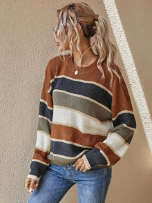 Reese - Strickpullover - Herbstfarbene Streifen – Aprikose