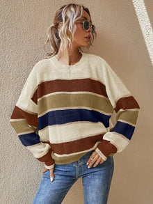 Reese - Strickpullover - Herbstfarbene Streifen – Braun