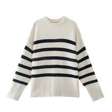 Rosalind - Strickpullover - Zeitlos Gestreift – Weiß