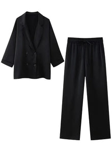 Trixia - Blazer und Hosen Set - Lose Passform – Schwarzer Anzug
