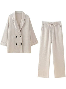 Trixia - Blazer und Hosen Set - Lose Passform – Beige Anzug