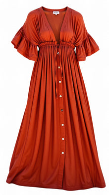 Viktoria - Boho-Maxikleid - fließender, bequemer Stil – Rot Orange