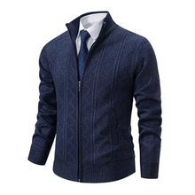 Wilford - Rollkragen-Strickjacke - Zick-Zack-Muster – Marineblau