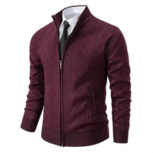 Wilford - Rollkragen-Strickjacke - Zick-Zack-Muster – Rot