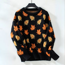 Willow - Strickpullover - Herbstlaub-Muster – Schwarz
