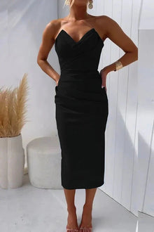 Yokie - Modernes Gefaltetes Enges Kleid, Schickes Midi – Schwarz