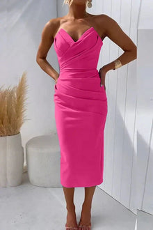 Yokie - Modernes Gefaltetes Enges Kleid, Schickes Midi – Heißes Rosa