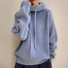 Ylliana - Strick-Hoodie - Gemütlicher Rollkragen – Grau-Blau