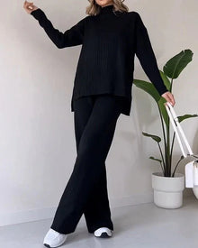 Zainab - Pullover & Hosen Set - Gerippter Stil – Schwarz