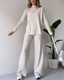 Zainab - Pullover & Hosen Set - Gerippter Stil – Aprikose