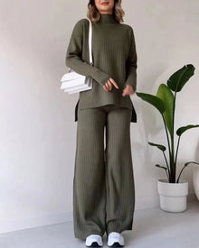 Zainab - Pullover & Hosen Set - Gerippter Stil – Armeegrün