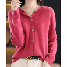 Chestka | Damen Woll-Strickjacke – Dunkelrosa