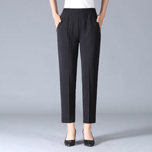 Damen Elastischer Bund mit Taschen Stoffhose – Schwarz