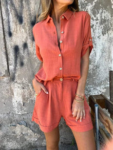 Nilsa | Luftiges Set aus Leinen – Rot-orange