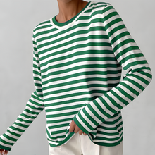 Quintina - Eleganter Langarm Pullover Mit Streifenmuster – Grün