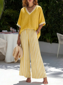 Alira Gestreiftes Zweiteiliges Set – Gelb