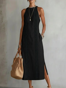 Jimena - Midi-Kleid mit stylischem Mao-Kragen – Schwarz