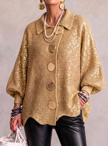 Kizzi – Übergröße-Strickjacke Mit Goldenen Knöpfen – Gold