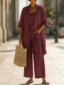 Isabella™ | Einfaches Drei-Teile-Ensemble – Weinrot
