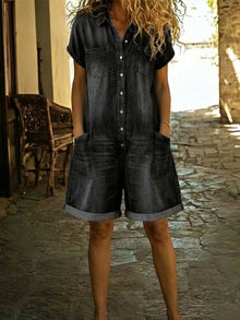 Lässiger Damen Kurz-Overall – Schwarz