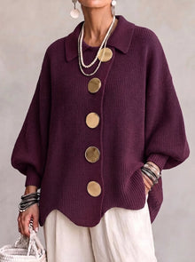 Shiryl – Langärmelige Strickjacke mit Kragen Und Knopfleiste – Burgund