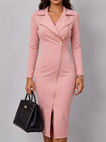 Shaniz - Lässiges Figurbetontes Langarm Kleid – Rosa
