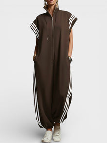 Valentina | Jumpsuit mit Reißverschluss am Hals – Braun