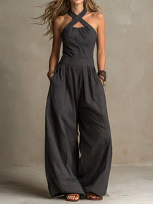 Karissa - Fließender Jumpsuit mit weitem Bein – Schwarz