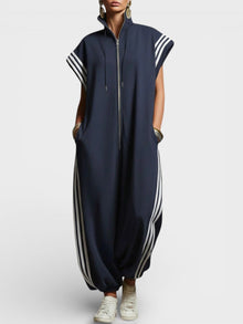 Valentina | Jumpsuit mit Reißverschluss am Hals – Marineblau