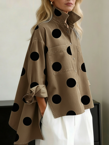 Shayner – Langärmliges Jeanshemd Mit Polka Dots Und Knopfleiste – Braun