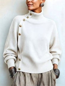 Lylian – Langarmpullover Mit Rollkragen Und Knopfleiste – Weiß