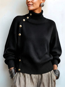 Lylian – Langarmpullover Mit Rollkragen Und Knopfleiste – Schwarz