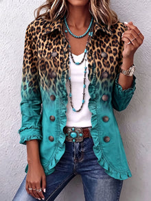 Dominique - Blazer Mit Rüschen Und Leoparden Ombré Muster – Blau