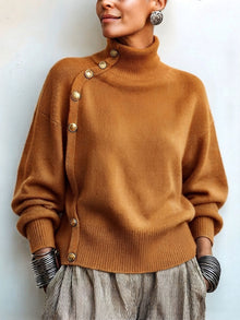 Lylian – Langarmpullover Mit Rollkragen Und Knopfleiste – Braun