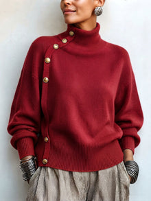 Lylian – Langarmpullover Mit Rollkragen Und Knopfleiste – Rot
