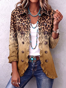 Dominique - Blazer Mit Rüschen Und Leoparden Ombré Muster – Khaki