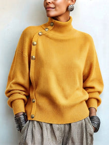 Lylian – Langarmpullover Mit Rollkragen Und Knopfleiste – Gelb